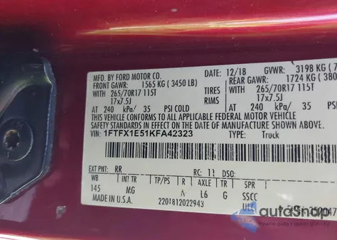 2019 Ford F-150 Xlt z USA, uszkodzony, nr VIN 1FTFX1E51KFA42323